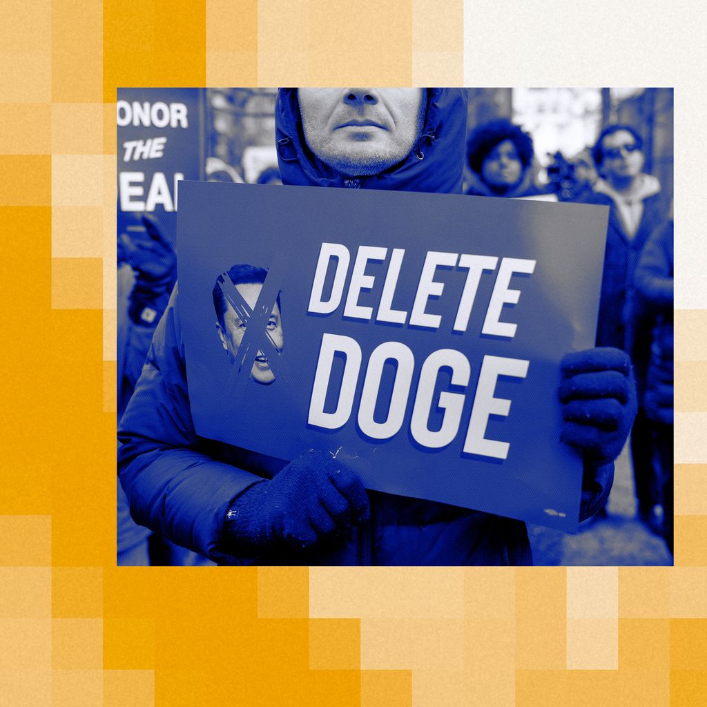 NEW YORK UNITED STATES  February 19 People holding banners chant during a rally outside Jacob K. Javits Federal Building...