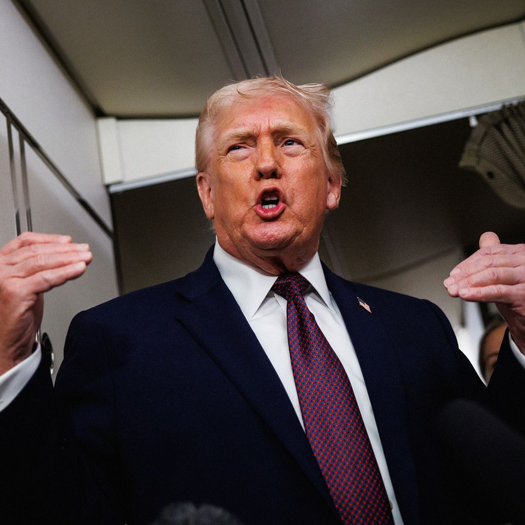 President Donald Trump takes questions from journalists aboard Air Force One on January 11 2026.